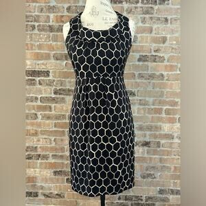 Donna Ricco honeycomb hexagon black gold dress high neck sleeveless size 2P